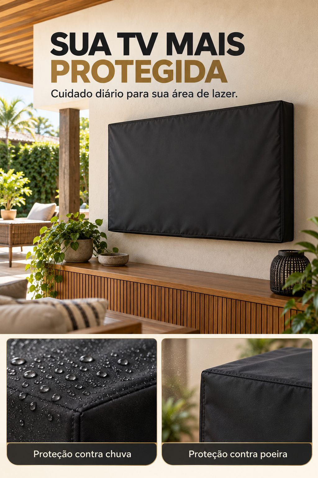 Capa para TV: proteção contra chuva e poeira.