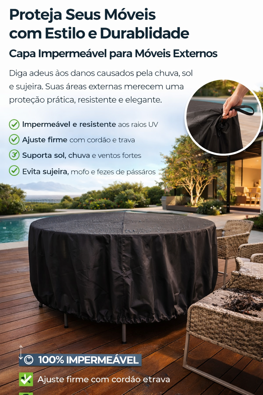 Detalhes e especificações de Capa Impermeável Redonda para Móveis Externos — imagem 1