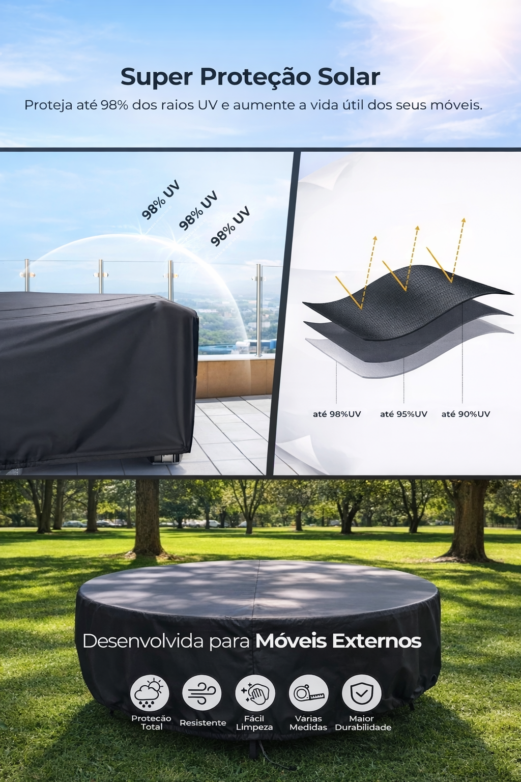 Detalhes e especificações de Capa Impermeável Redonda para Móveis Externos — imagem 3