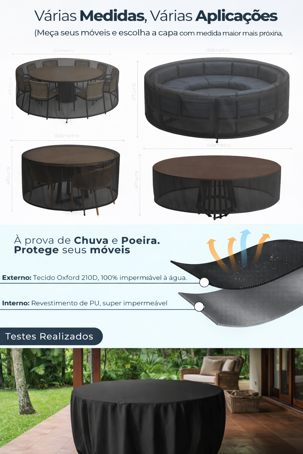 Detalhes e especificações de Capa Impermeável Redonda para Móveis Externos — imagem 4