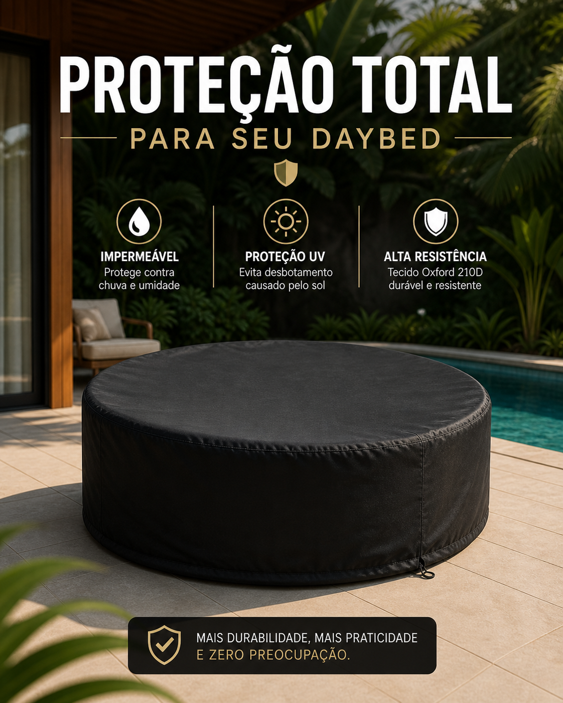 Detalhes e especificações de Capa Impermeável para Sofá Redondo (Tipo Daybed) – Proteção Contra, Raios UV, Poeira e Chuva — imagem 1