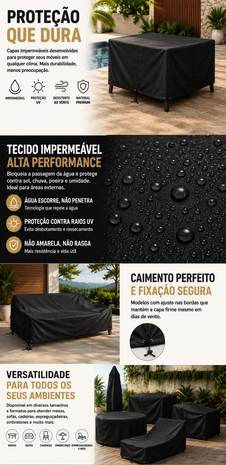 Detalhes e especificações de Capa Impermeável Retangular para Móveis Externos — imagem 2